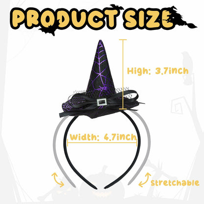 Edoneery Halloween Witch Hat Headband with Veil Feathers Purple for Women