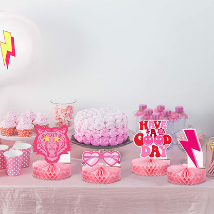 Sinmoe 9pcs Hot Pink Preppy Honeycomb Table Centerpiece Party Decor