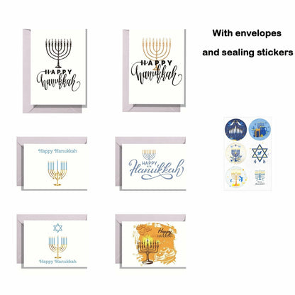 Qpout 12 PCS Hanukkah Cards with Envelopes Stickers Monochrome C Style
