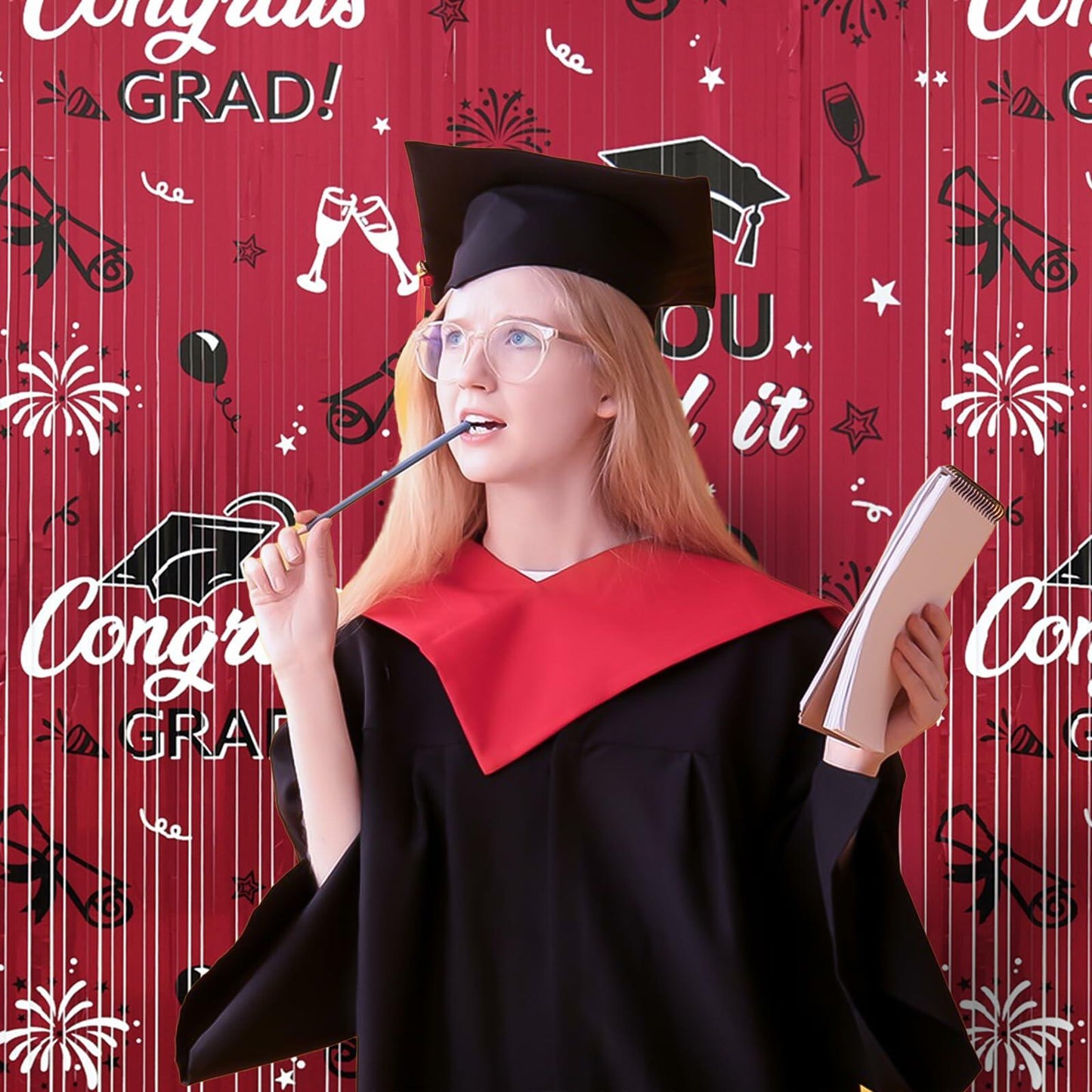 Pedel 2025 Graduation Foil Fringe Curtains 2 Pack 3.2x6.5ft Maroon Black