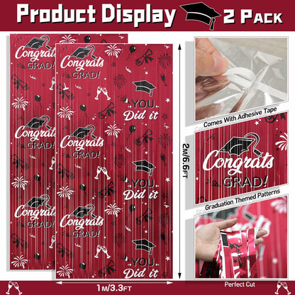 Pedel 2025 Graduation Foil Fringe Curtains 2 Pack 3.2x6.5ft Maroon Black