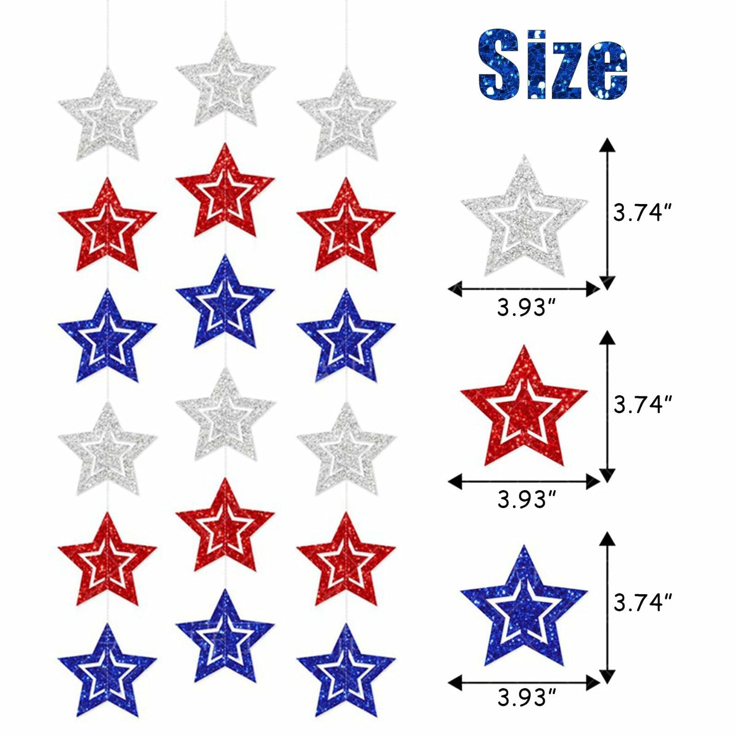hhdatc 4th of July Hollow Out Star Banner Red Silver Blue Paper Decor