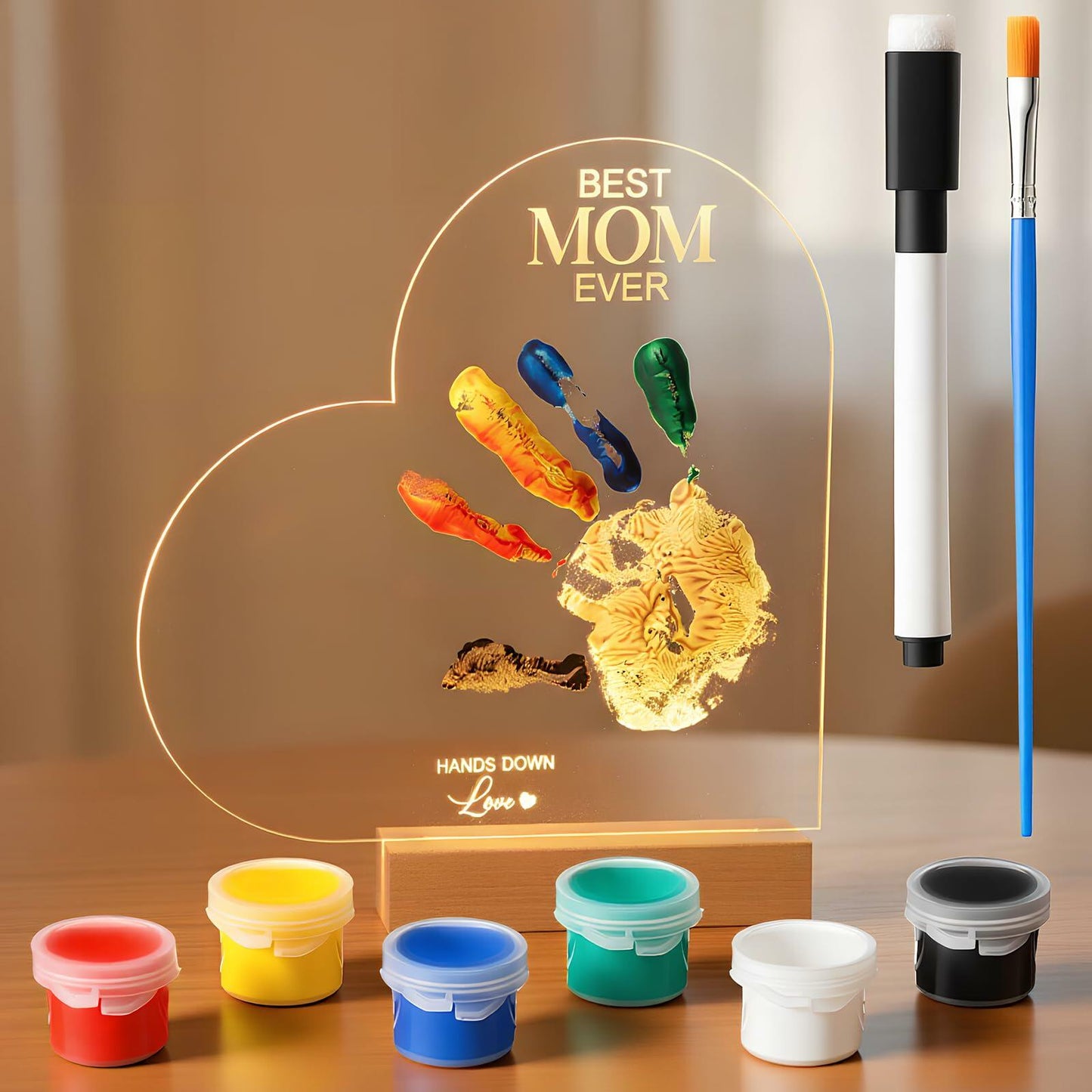 Chunful Best Mom Ever DIY Handprint Kit with 6 Paints Multicolor Night Light