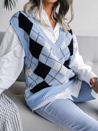 Plaid V-Neck Sweater Vest