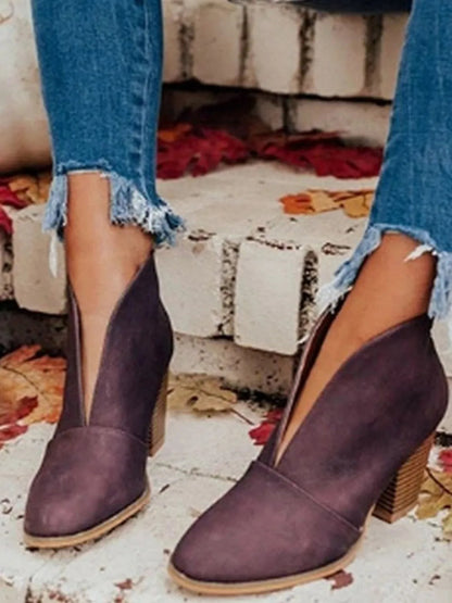Point Toe Chunky Heeled Ankle Boots