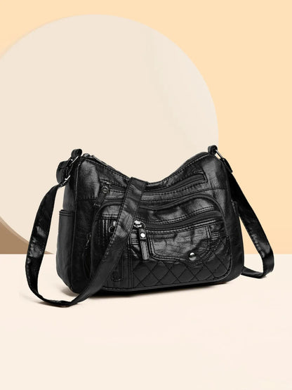 PU Leather Multi Pockets Adjustable Strap Shoulder Bag