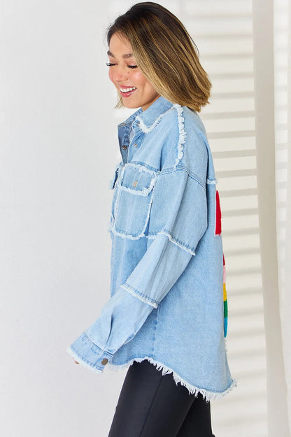 Raw Hem Dropped Shoulder Denim Top