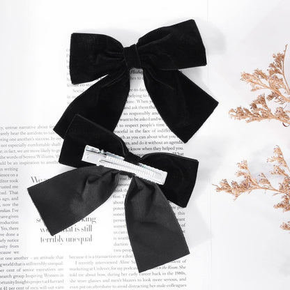 Aileam Velvet Hair Bows 2PCS Black 4" Big Fall Alligator Clips