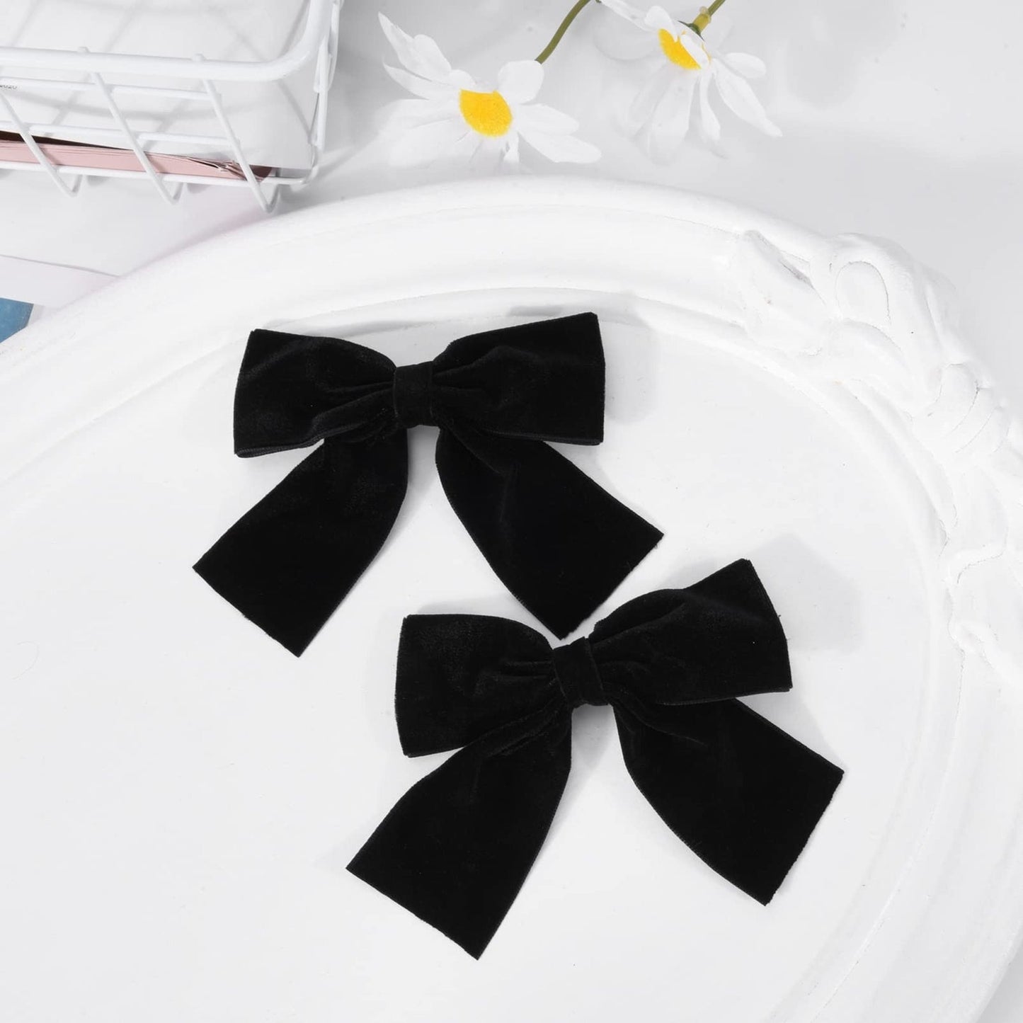 Aileam Velvet Hair Bows 2PCS Black 4" Big Fall Alligator Clips