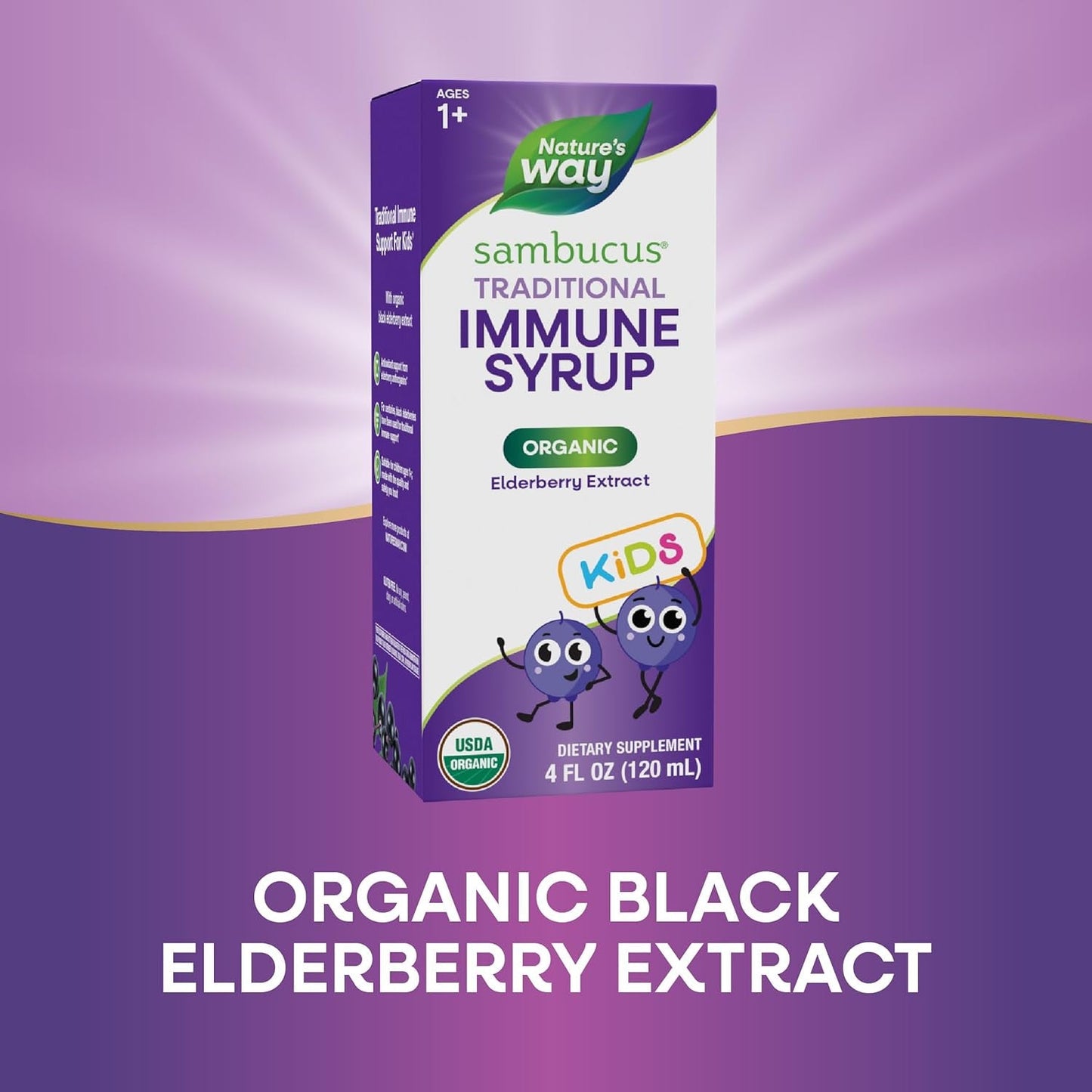 Nature's Way Sambucus Kids Organic Elderberry Syrup Berry Flavor 4 Fl Oz