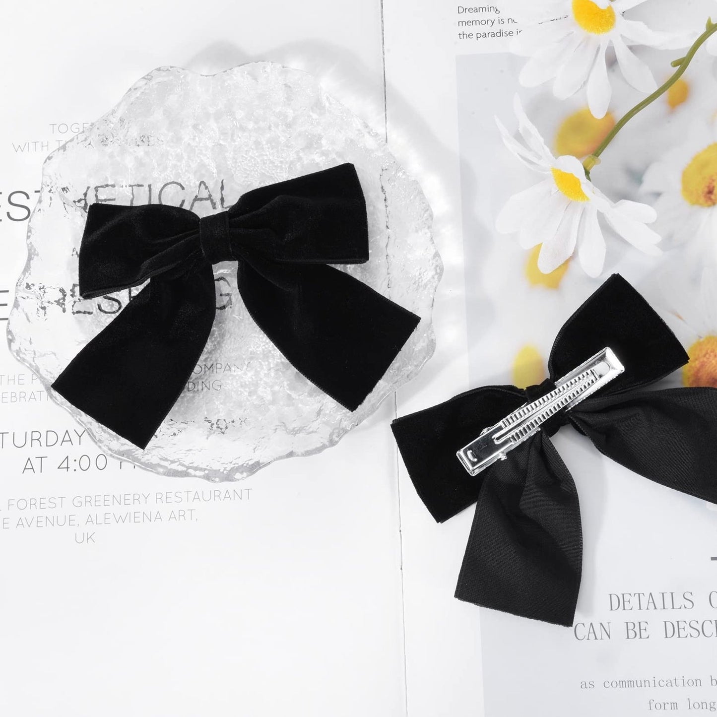 Aileam Velvet Hair Bows 2PCS Black 4" Big Fall Alligator Clips