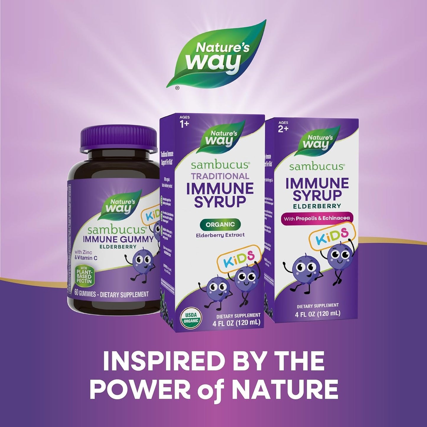 Nature's Way Sambucus Kids Organic Elderberry Syrup Berry Flavor 4 Fl Oz