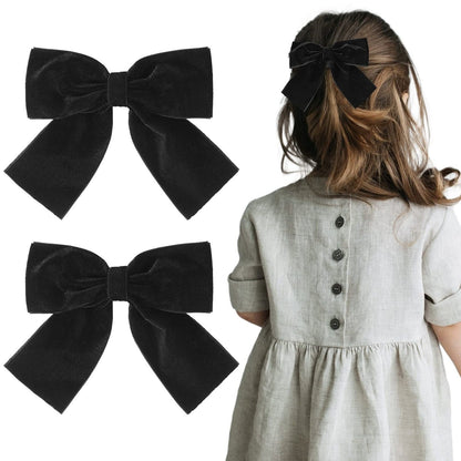 Aileam Velvet Hair Bows 2PCS Black 4" Big Fall Alligator Clips