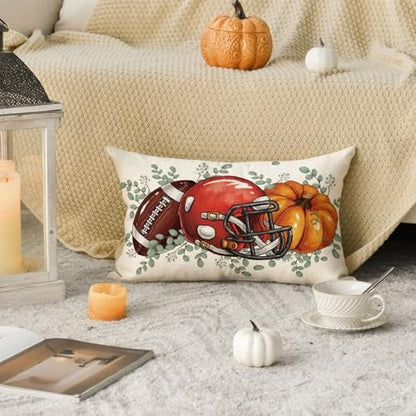 Yxuiyal Fall Pillow Covers 12x20 Inch Plaid Orange Pumpkin Leaf 2 Pack