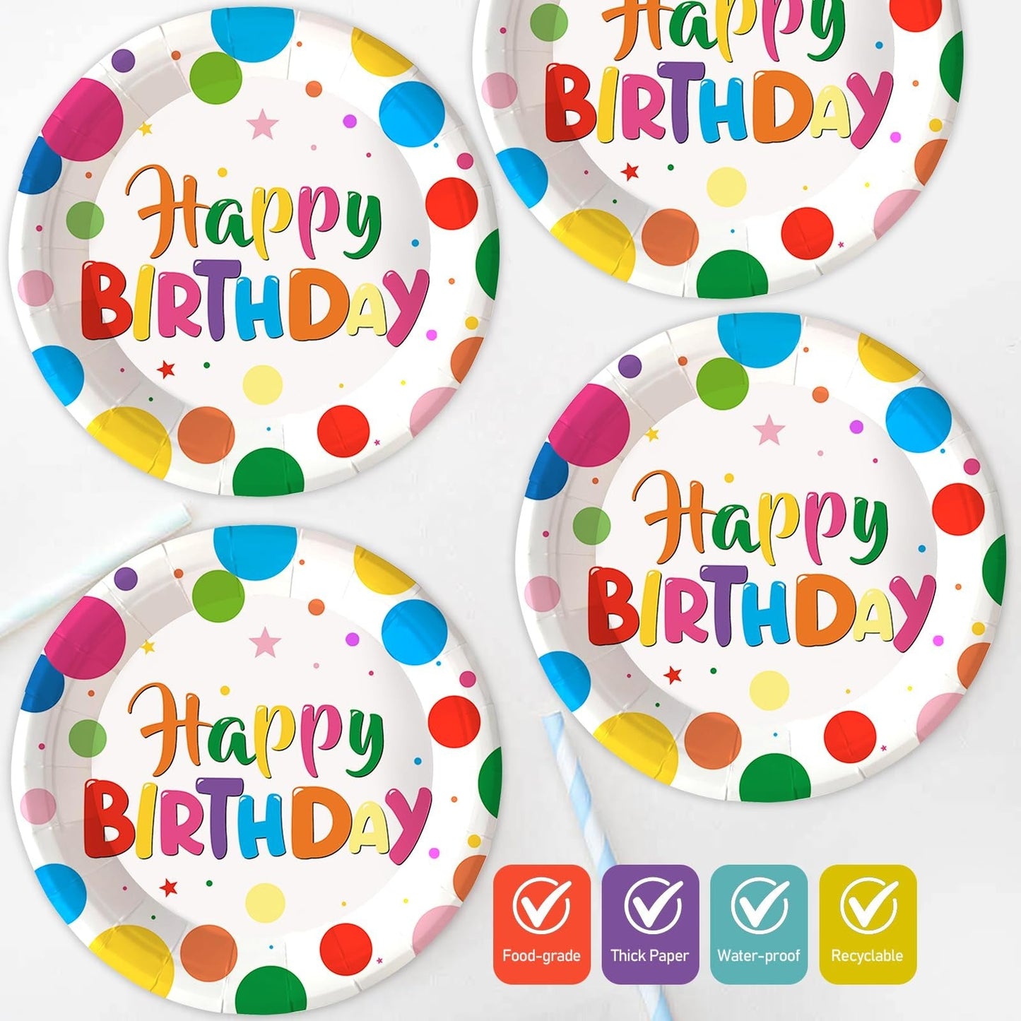 LeZakaa Birthday Paper Plates Set 50pcs 7 & 9 Inch Happy Birthday Balloon