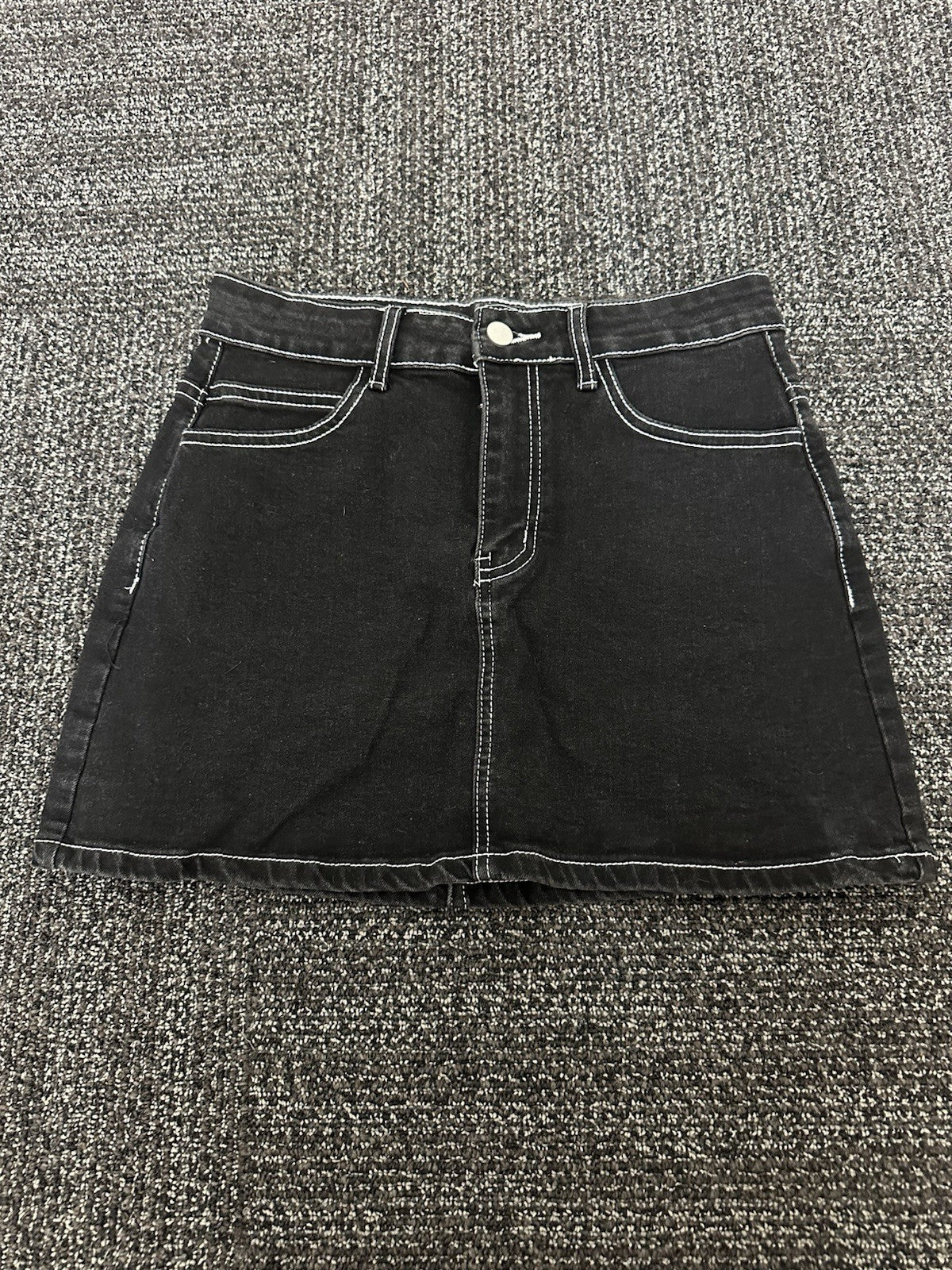 HTD Women's Sexy Mini Denim Skirt Irregular Pockets Dark Grey Size XXL
