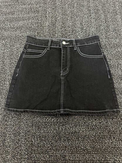 HTD Women's Sexy Mini Denim Skirt Irregular Pockets Dark Grey Size XXL