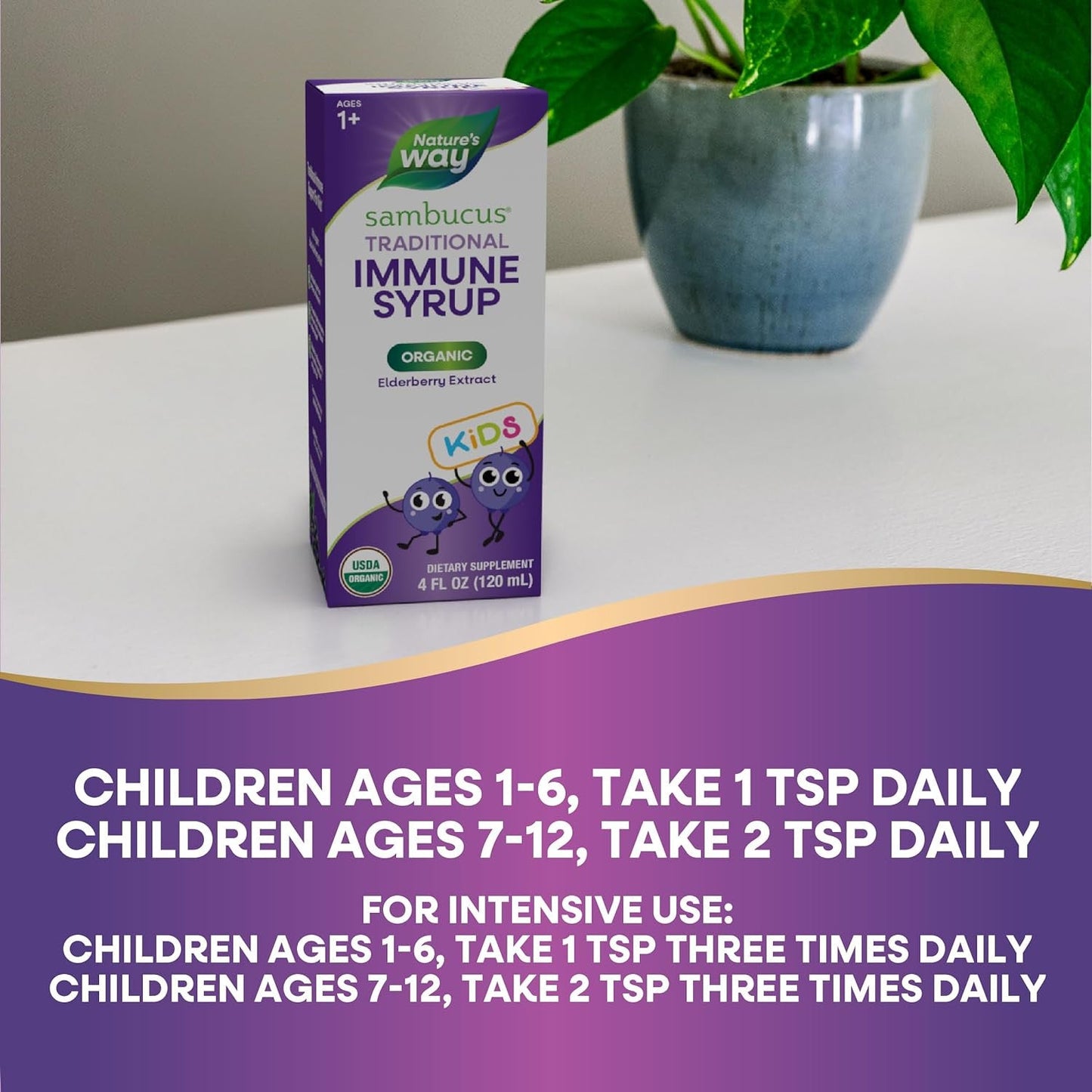 Nature's Way Sambucus Kids Organic Elderberry Syrup Berry Flavor 4 Fl Oz