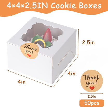 Honeydak White Bakery Boxes with Window 6x6x3in Paperboard 80 Pcs