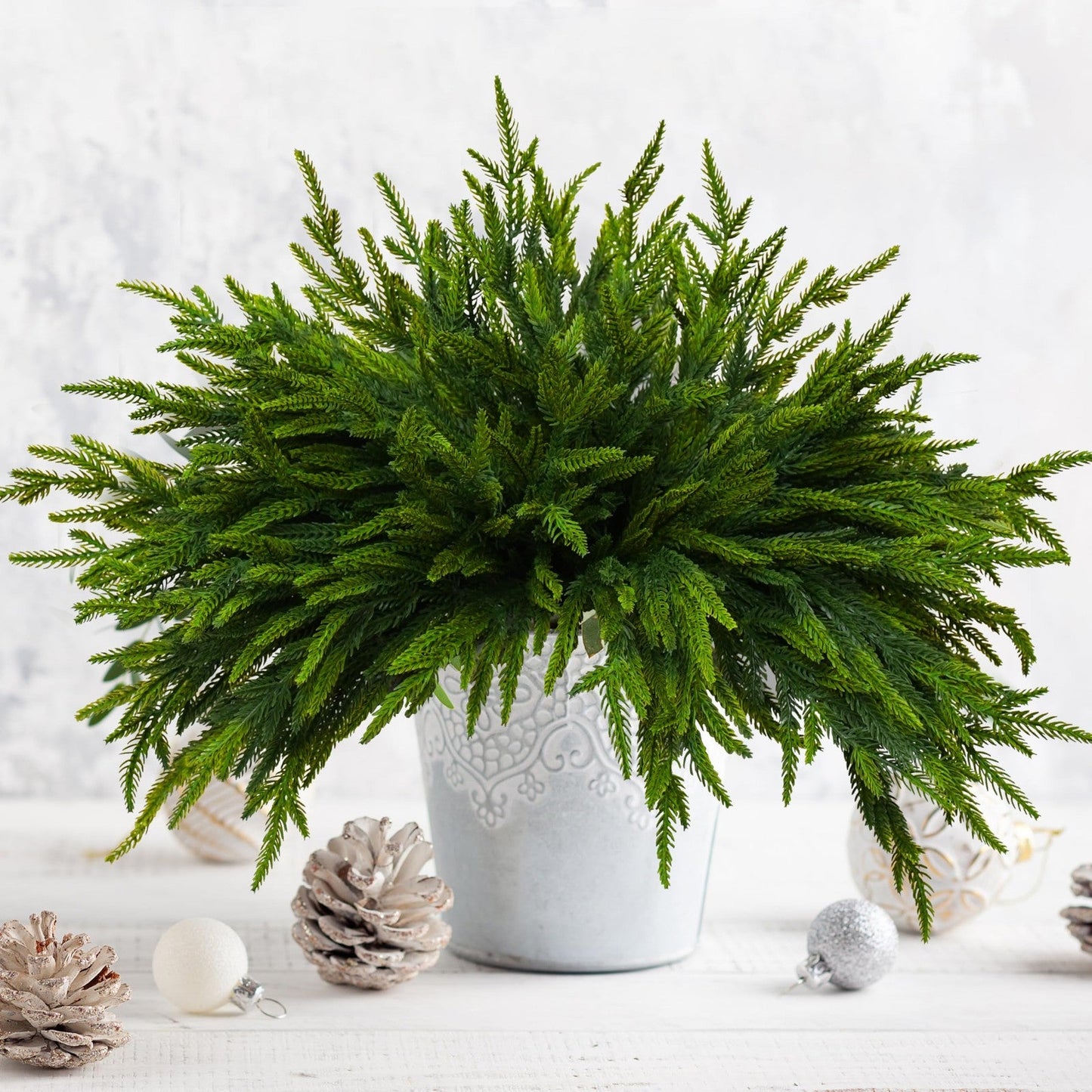 16 Pcs Norfolk Pine Branch 18in Artificial Christmas Green Plastic