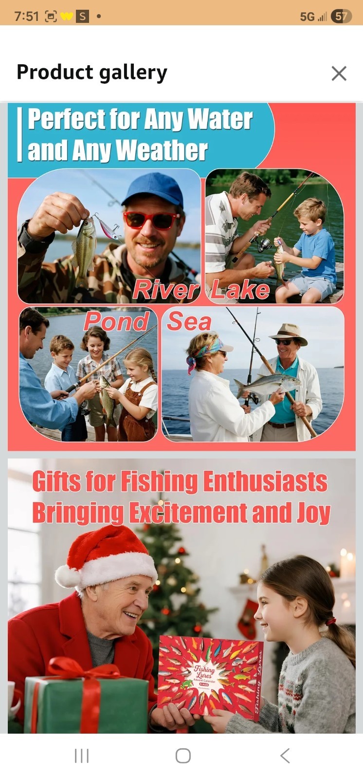 Fishing Advent Calendar 2025 Fishing Lures Kit Red Fish Shape 13.98in