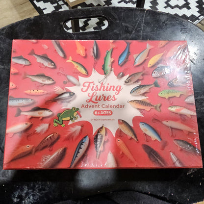 Fishing Advent Calendar 2025 Fishing Lures Kit Red Fish Shape 13.98in