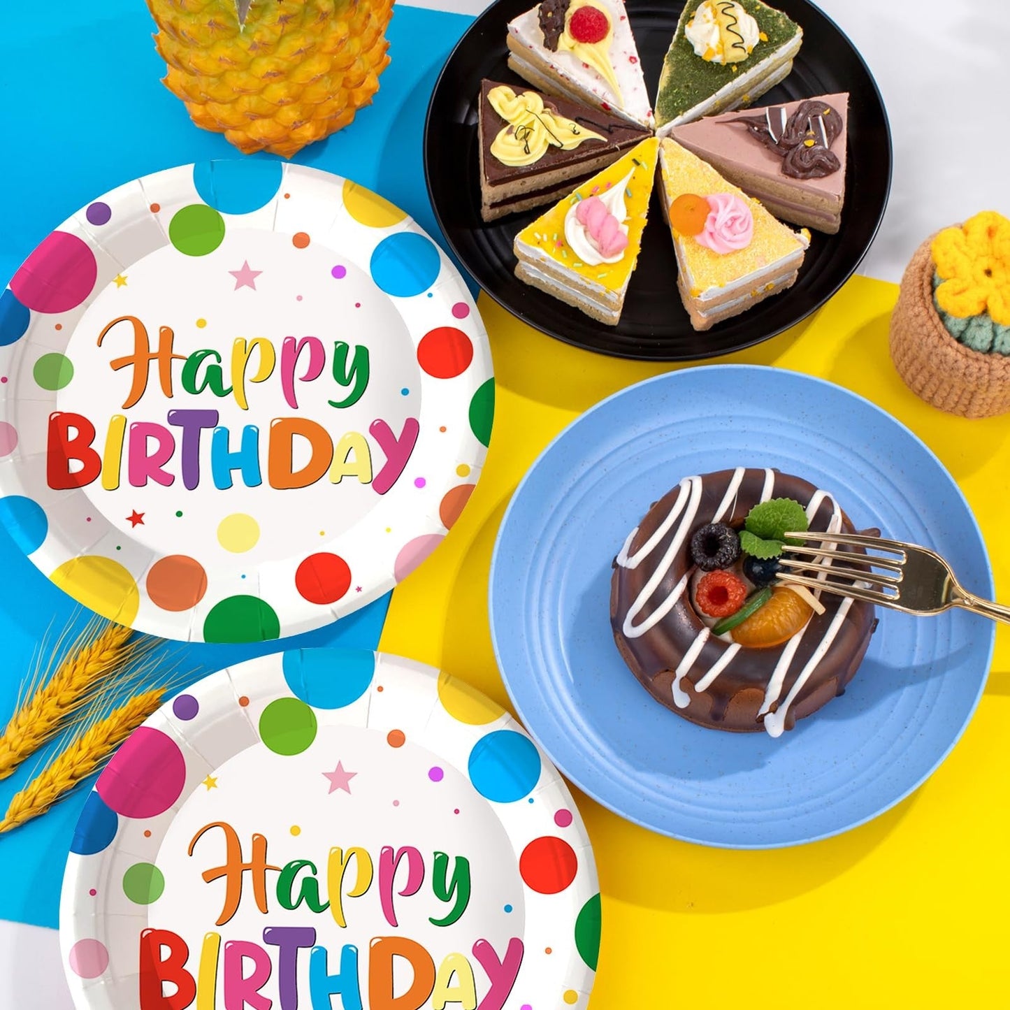 LeZakaa Birthday Paper Plates Set 50pcs 7 & 9 Inch Happy Birthday Balloon