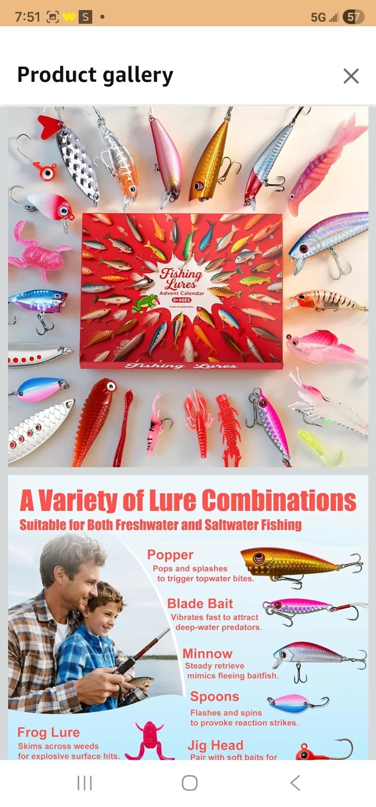 Fishing Advent Calendar 2025 Fishing Lures Kit Red Fish Shape 13.98in