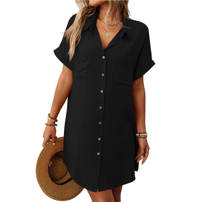 Short sleeved striped dress mid length shirt for women