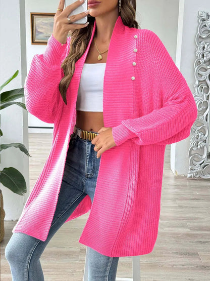 Simple and fashionable loose sweater with pearl nail beads cardigan