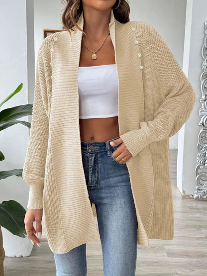 Simple and fashionable loose sweater with pearl nail beads cardigan