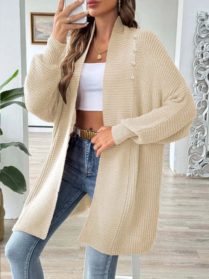 Simple and fashionable loose sweater with pearl nail beads cardigan