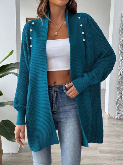 Simple and fashionable loose sweater with pearl nail beads cardigan