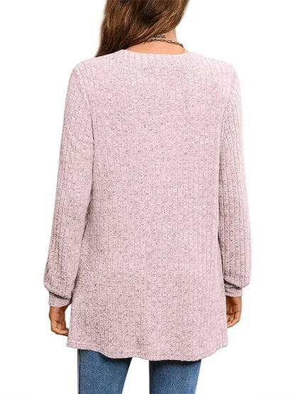 Slit Notched Pocketed Long Sleeve T-Shirt