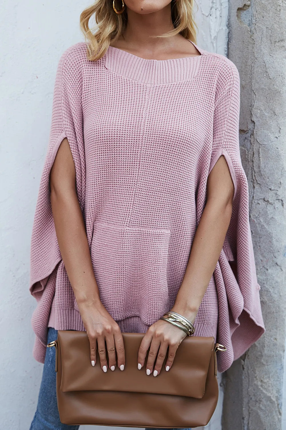 Solid color casual style plus size women's knitted sweater