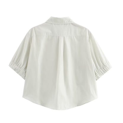 Solid color short shirt wide swing MIDI skirt