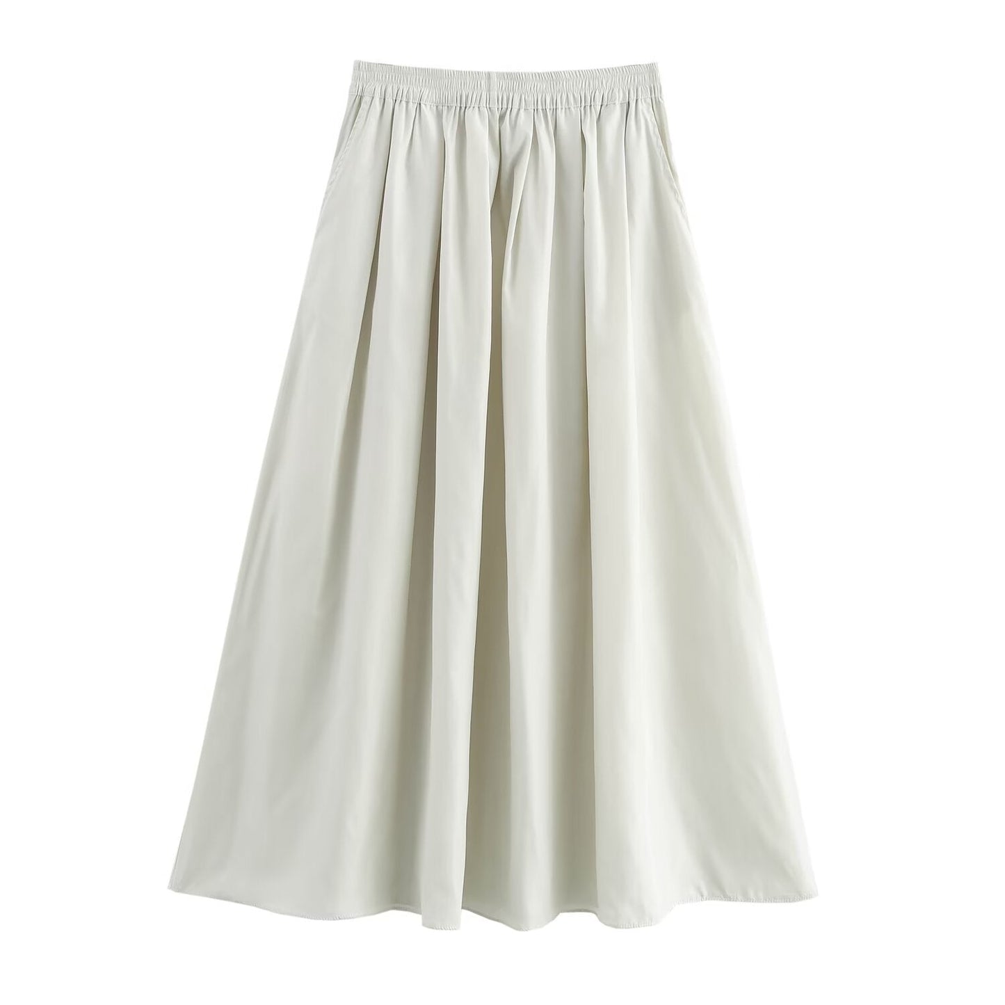 Solid color short shirt wide swing MIDI skirt