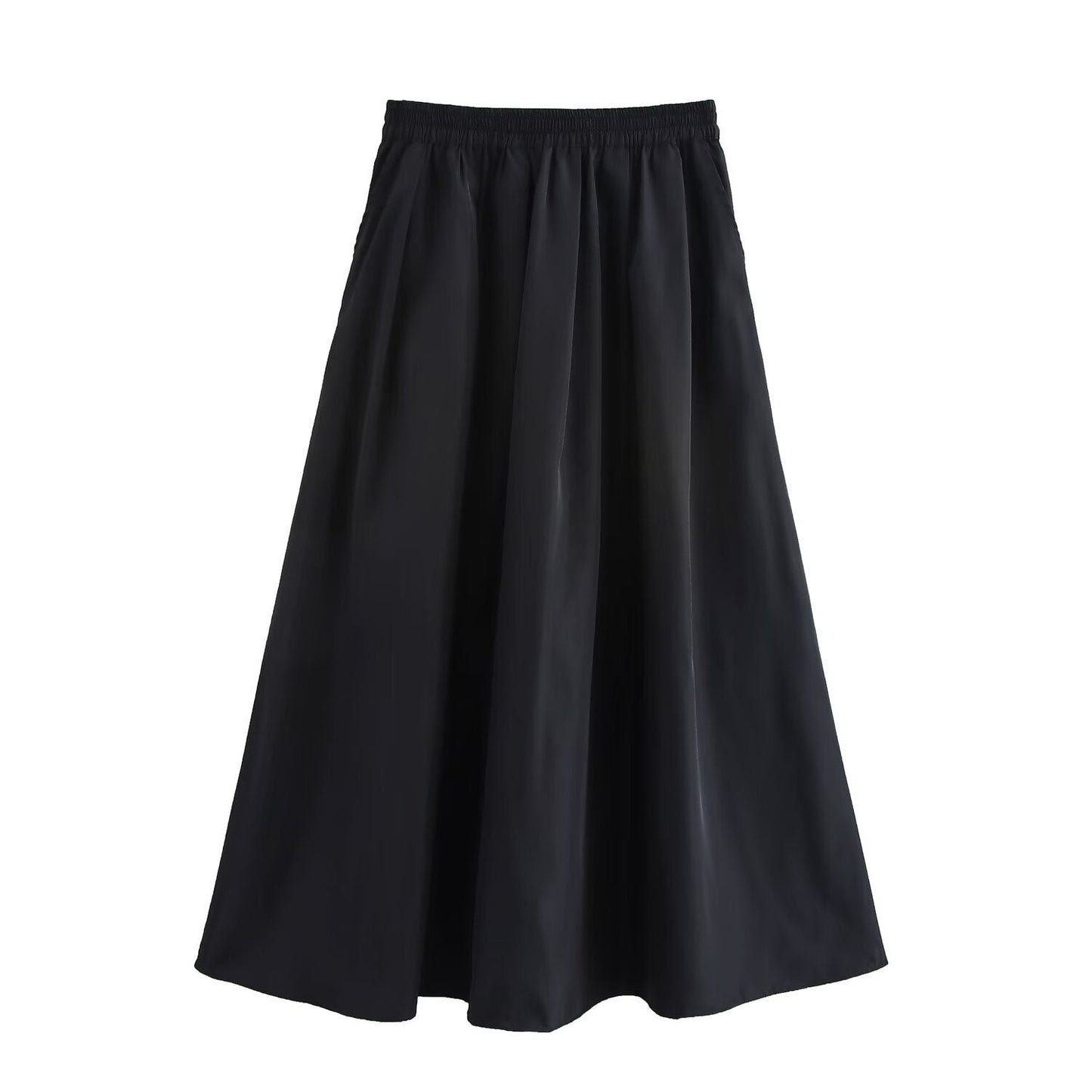 Solid color short shirt wide swing MIDI skirt