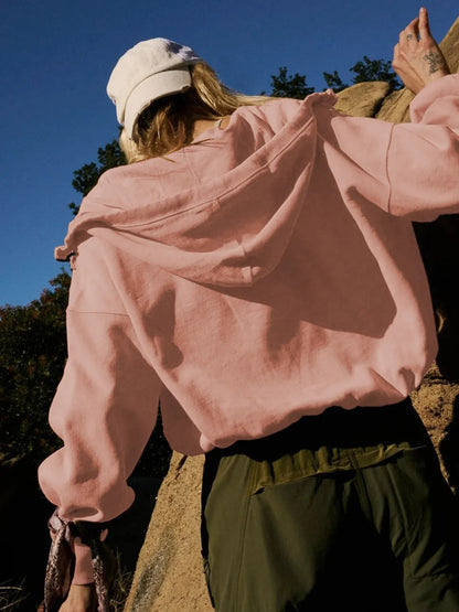 Sports hoodie zipper drawstring long sleeved top jacket