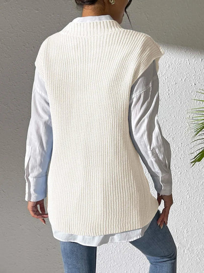 Spring and Autumn V-neck Simple Vest Hand Hook Flower Splicing Machine Woven Sweater Clip