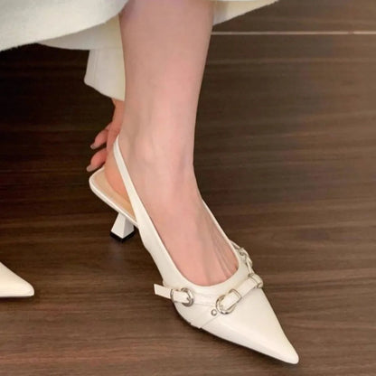 Spring and summer new one-piece buckle with toe cap sandals rear empty single shoes