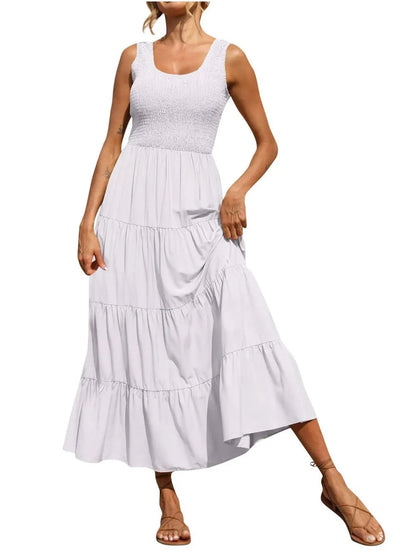 Strap top skirt with pleats and spliced A-line large swing dress