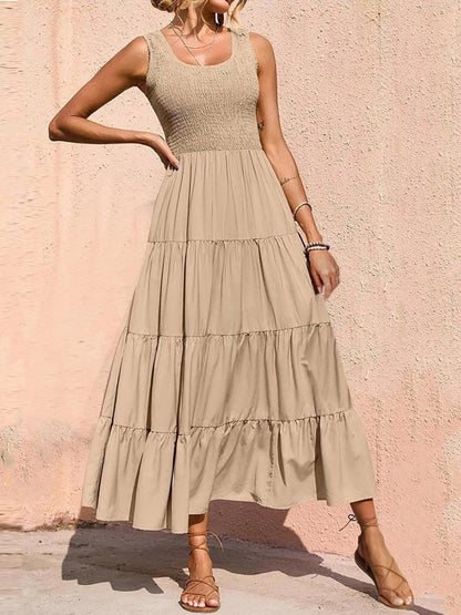 Strap top skirt with pleats and spliced A-line large swing dress