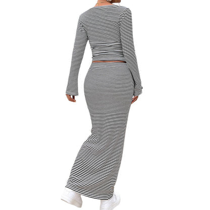 Striped T-shirt Butt Skirt Set