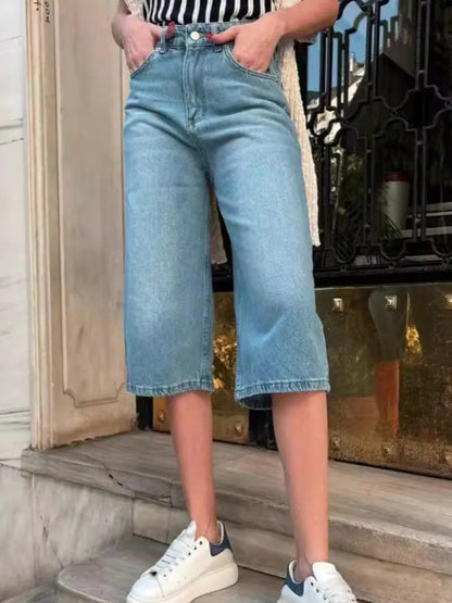 Urban casual regular washed loose women's denim pants