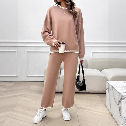 Vacation style loose long sleeved two-piece set