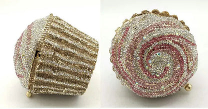 Women Blue Cupcake Evening Bag Crystal Clutch Purses Wedding Bridal Rhinestone Handbag Party Minaudiere Bag