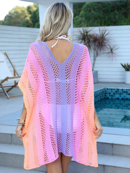 Women's gradient color hollow woven sweater loose casual bikini dress