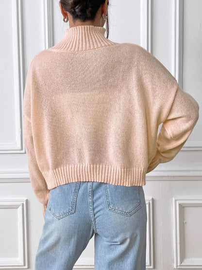 Women's high neck pullover sweater loose heart sticker casual base sweater