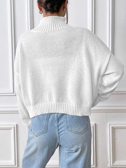Women's high neck pullover sweater loose heart sticker casual base sweater